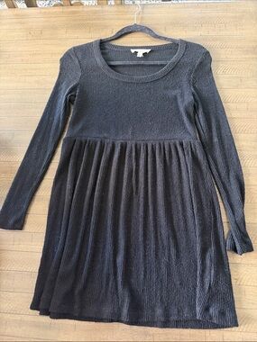 BeBop Black Ribbed Velvet Long-Sleeve Dress